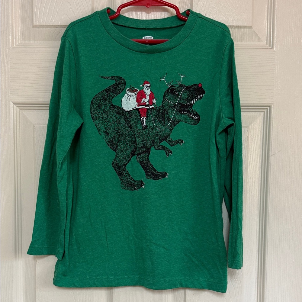 Old Navy Green Santa Dinosaur Long Sleeve Tee